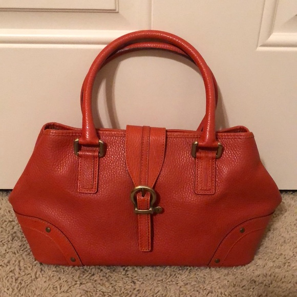 Burberry Handbags - Burberry orange pebbled leather satchel shoulder bag